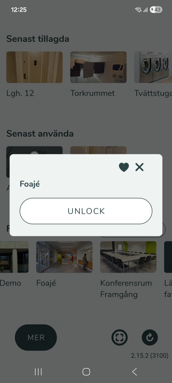 Öppna-knappen (Unlock) i appen