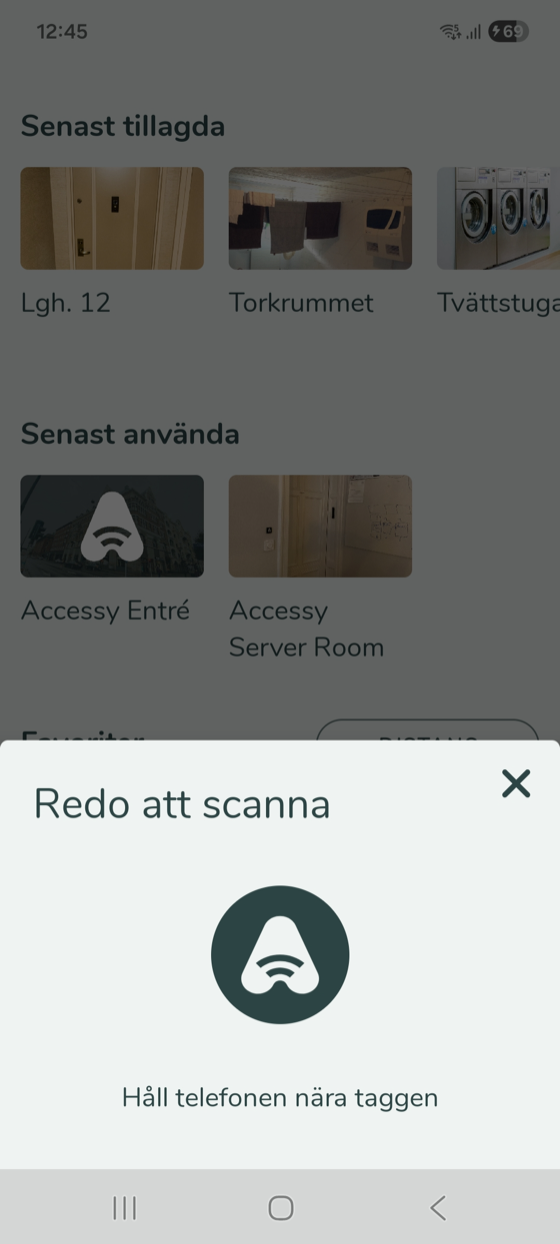 Skanningsläge: håll telefonen nära taggen