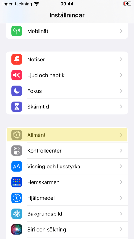 iPhone: Inställningar → Allmänt