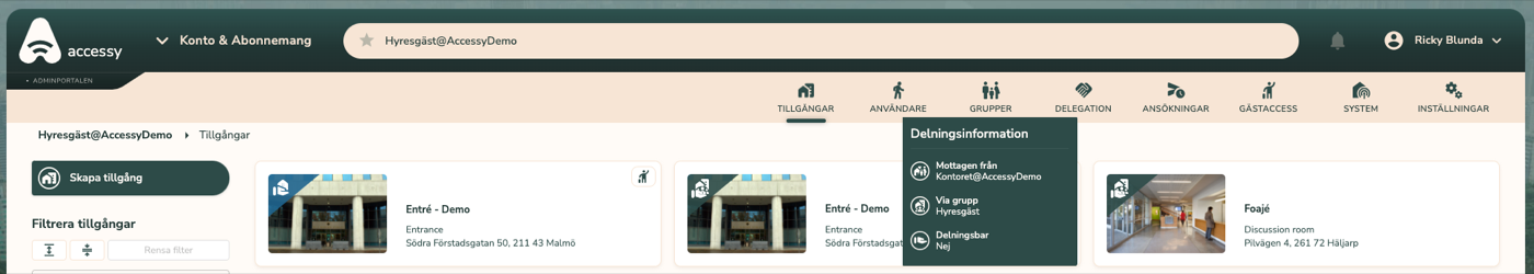Delningsinformation i mottagarens webbportal