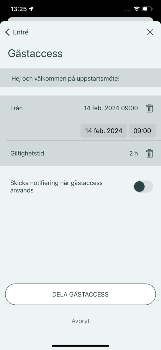 Ange meddelande, starttid och giltighetstid