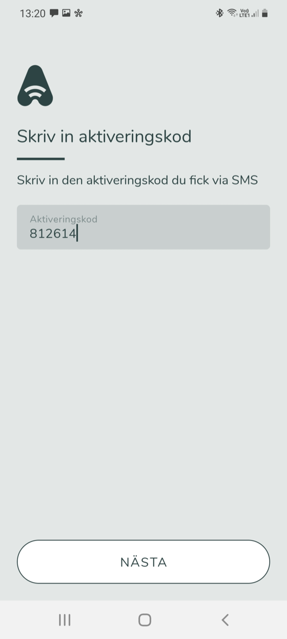 Skriv in aktiveringskoden du fick via SMS